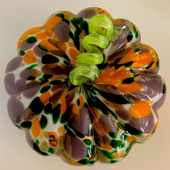 Vintage Murano Mottled Large Pumpkin Squash! Stunning! Unique OOAK! - Picture 12 of 12